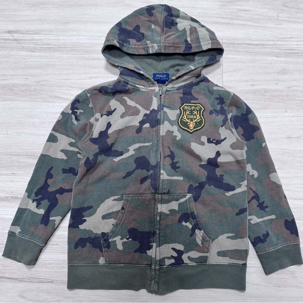 Polo By Ralph Lauren Boys Camo Full Zip  Hoodie Embroidered Front/Back Size 7